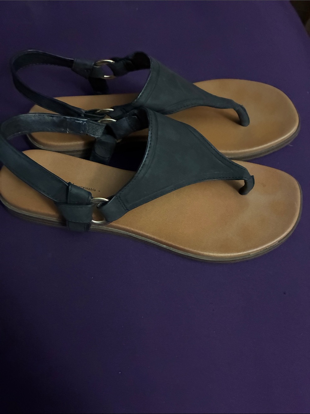 Call It Spring Black Thong Sandals with Brown Footbed